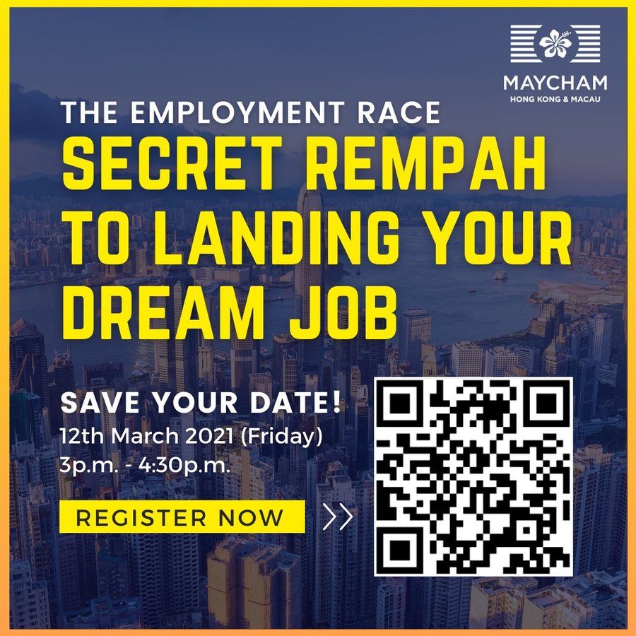 Poster: The Employment Race, Secret Rempah to Landing Your Dream Job, an online talk on 12 March 2021