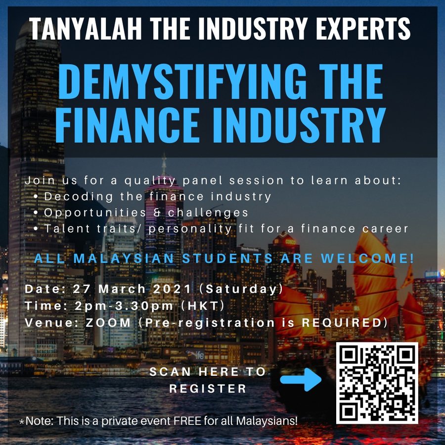 Poster: Tanyalah the Industry Experts, Demystifying the Finance Industry, an online panel on 27 March 2021